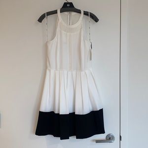 NWT Ali Ro White Dress with Mesh Detail and Black Trim, Size 4